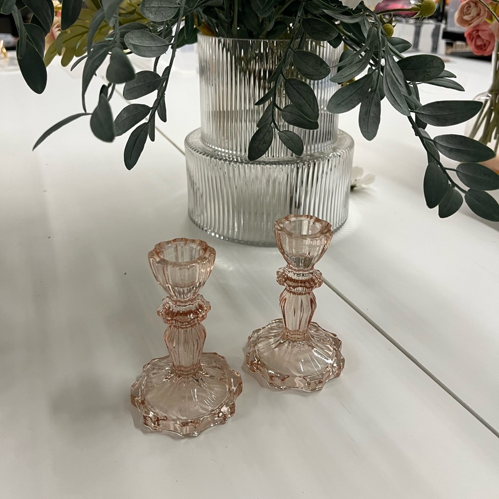 Elegant Pink Glass Candle Holders